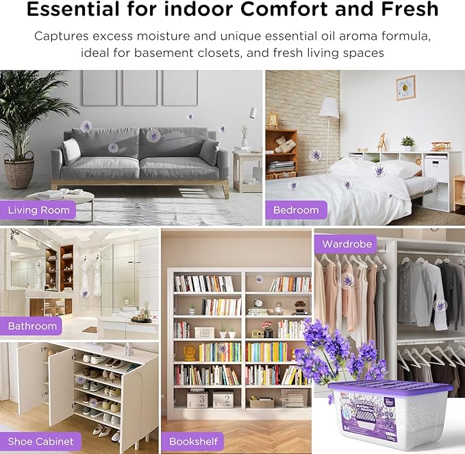 W&E Choice Moisture Absorbers With Lavender Scent, Portable Dehumidifier for Closet&Bathrooms, Kitchen, Humidity Absorber Odor Eliminator Absorber