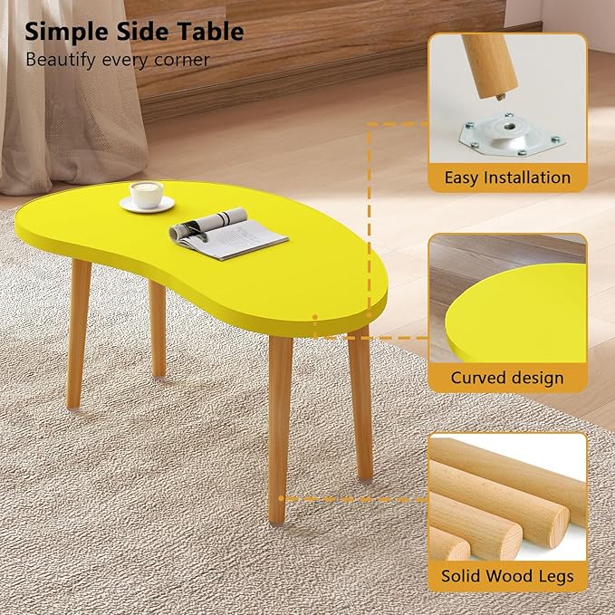 Mango Coffee Table Low Table with 4 Solid Wood Sturdy Legs, Floor Table Desk for Sitting on The Floor, Storage and Living Room Furniture (Yellow)