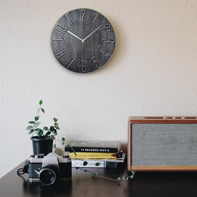 Faupugh 12 inch Silent Wall Clock, Wall Clocks Battery Operated Decorative Clock, Suitable for Home, Office, School, Kitchen, Bedroom, Living Room (Gray)