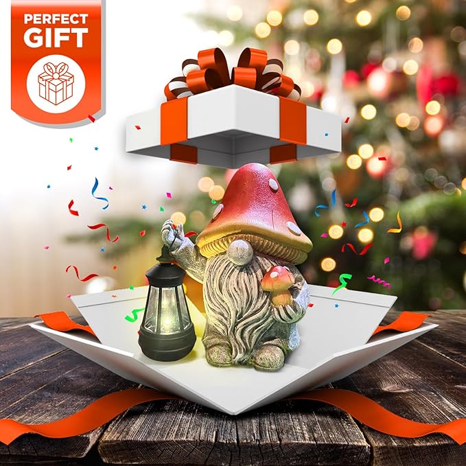 Mushroom Gnome Garden Decor Outdoor Statues, Cute Solar Lights Lawn, Balcony, Yard Decorations, Outdoor Garden Decorations for Patio Mom Gift