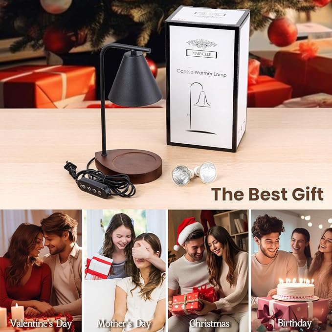 Black Candle Warmer Lamp with Timer, Birthday Gifts for Women Men, House Warming Gifts New Home Decor Aesthetic Black Walnut, Electric Dimmable Wax Melt Warmer for Jar Candles