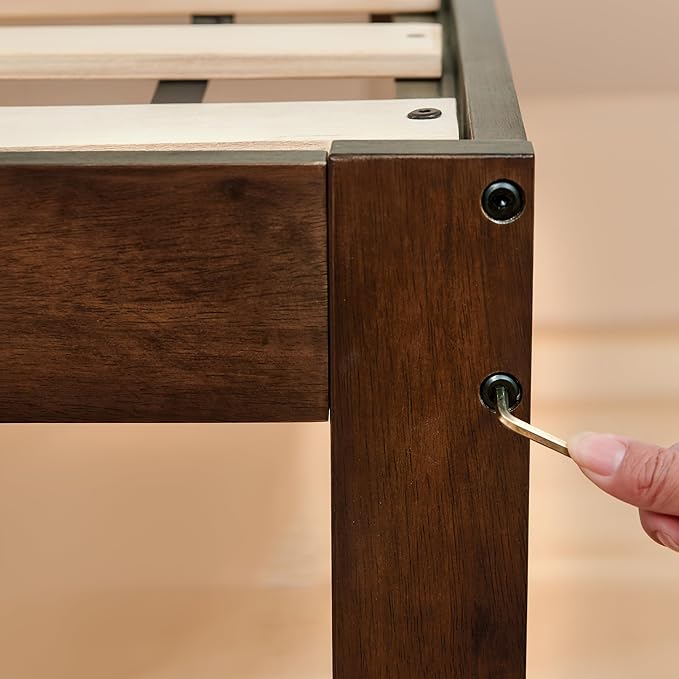 Hokway Wood Full Bed Frame with Headboard-No Wobble,Noise-Free,Easy Assembly with Precise Holes,12 in Reinforced Center Legs,No Box Spring Needed,Walnut