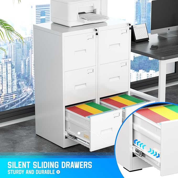 Greenvelly 18" D File Cabinet, 3 Drawer Filing Cabinet with Lock, Locking Vertical File Cabinet for Home Office, White Metal File Cabinet for Hanging Letter/Legal Folders, Easy Assemble