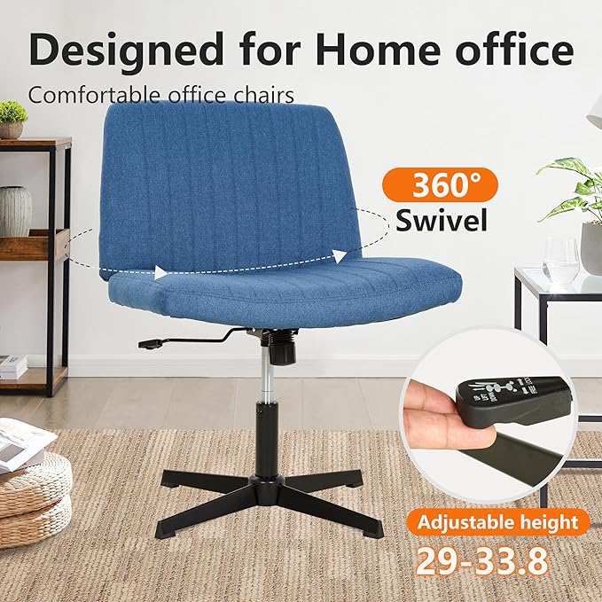 FDW Criss Cross Chair Armless Cross Legged Office Desk Chair Adjustable Swivel Ergonomic Gaming Chair No Wheels Backrest with Wide Seat Native Sponge Computer Task Vanity Chair for Home Office,Blue