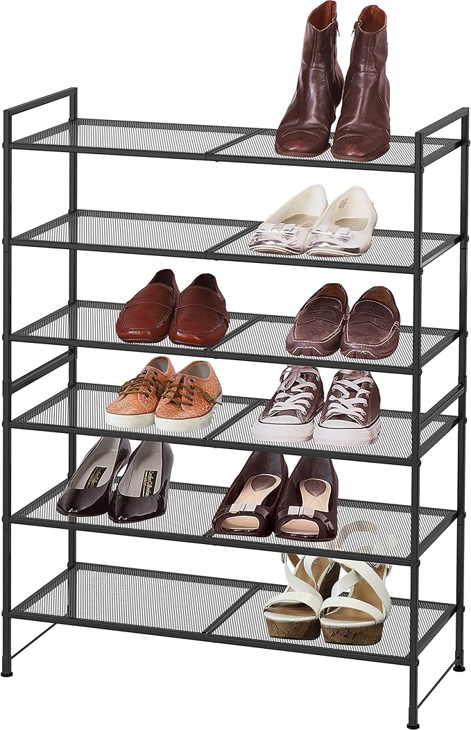 SIMPLE HOUSEWARE 3-Tier Stackable Mesh Shoe Rack, Black