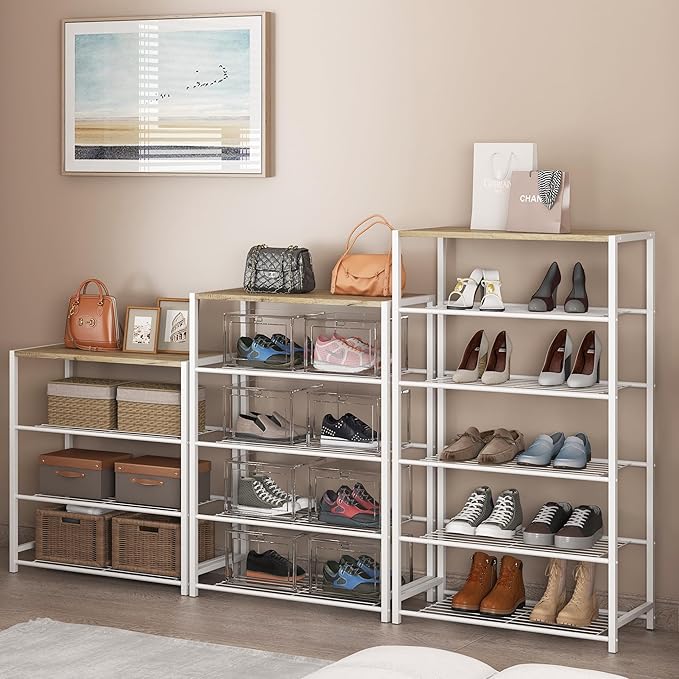 Yusong Shoe Rack Organizer, 6 Tier Industrial Shoe Storage Shelf, Narrow Sturdy Metal Shoe Shelves for Closet Entryway, Rustic Brown