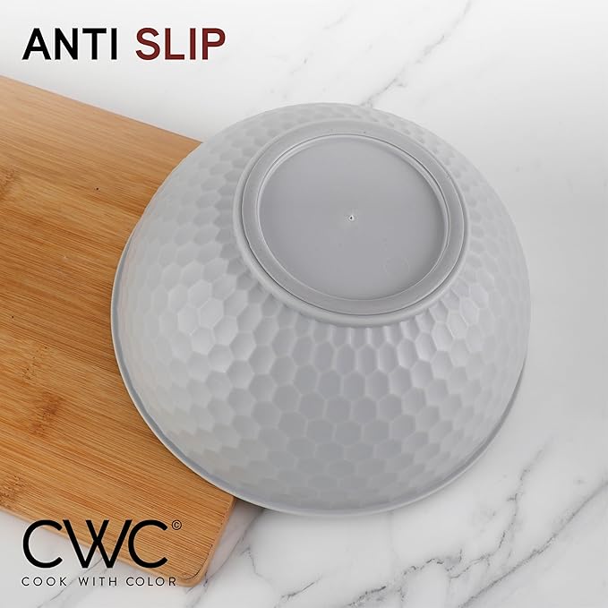 COOK WITH COLOR Mixing Bowls with Lids - 12 Piece Plastic Nesting Bowls Set includes 6 Prep Bowls and 6 Lids, Non Slip Bottom and Embossed Design - Microwave Safe (Pink)