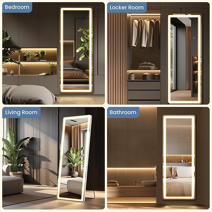 OLIXIS 16"×60" Full Length Mirror with Light, LED Floor Full Body Mirror with 3 Color Lighting