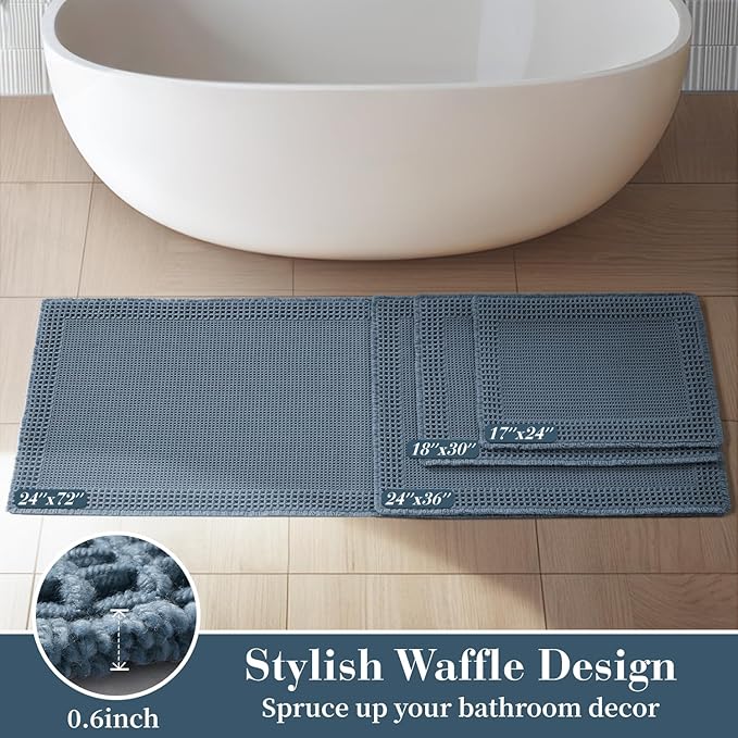 RESARE Waffle Bathroom Runner Rugs, Super Absorbent Bath Mat Non Slip Washable Quick Dry, Upgraded Ultra Soft Boho Bath Rugs with Tassels for