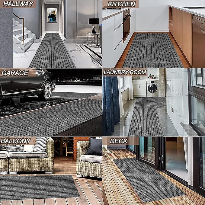 4' x 22' Runner Rugs with Rubber Backing, Indoor Outdoor Utility Carpet Runner Rugs, Stripe Gray, Can Be Used as Aisle for The RV and Boat, Laundry Room and Balcony