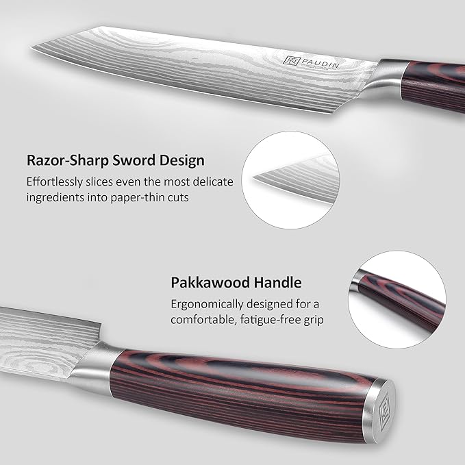 PAUDIN Chef Knife, Sharp High Carbon Stainless Steel Kitchen Knife with Sheath, 8 Inch Professional Santoku knives with Ergonomic Pakkawood Handle, Japanese Chopping Knifes Premium Gift Box