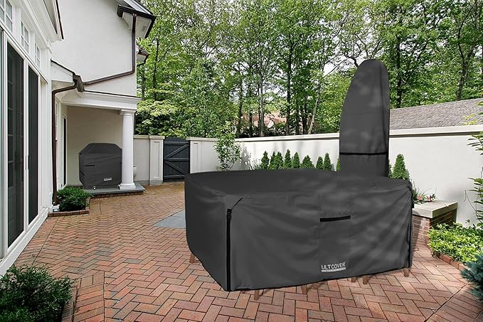 ULTCOVER 600D Tough Canvas Heavy Duty Square Patio Table and Chair Cover - Waterproof Outdoor General Purpose Furniture Covers 74 inch, Black