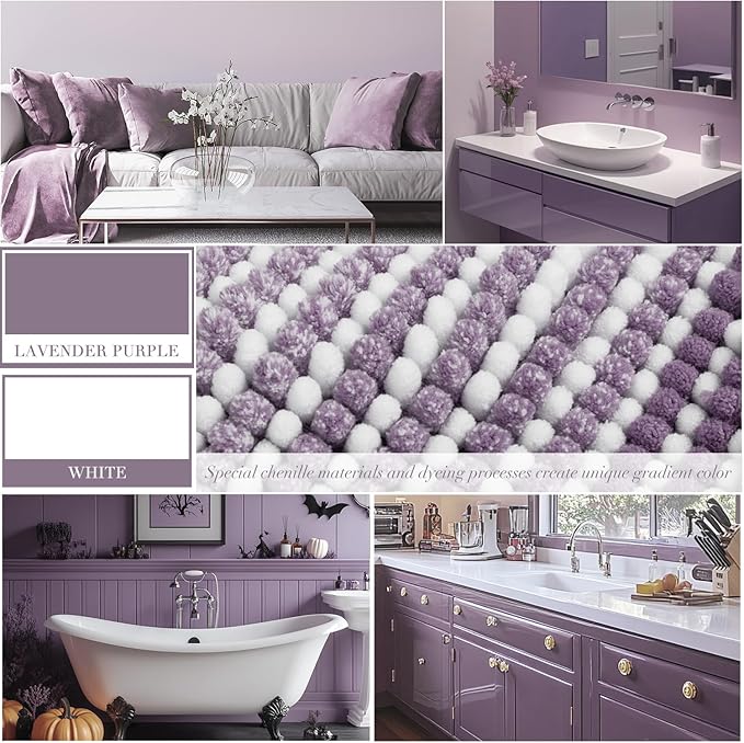 BSICPRO Bathroom Rugs and Mats Sets, 2 Piece Thick Absorbent Chenille Non Slip, Soft Shaggy Floor Mats, Machine Washable (Lavender Purple, 20" x 47" Plus 16" x 24")