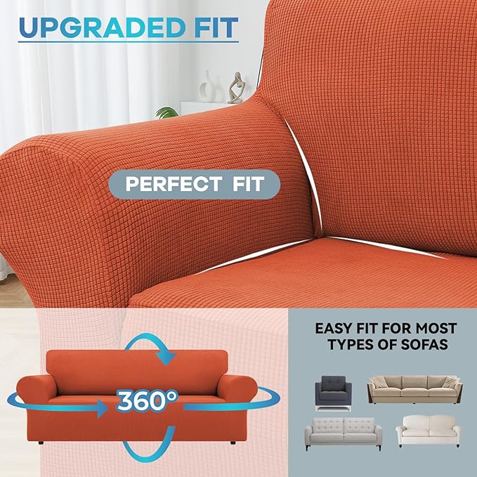 LURKA Stretch Sofa Slipcovers 1 Piece Couch Covers for 3 Cushion Couch Sofa Furniture Protector Full Sofa Covers with Elastic Bottom for Kids and Dog (Large, Pumpkin)