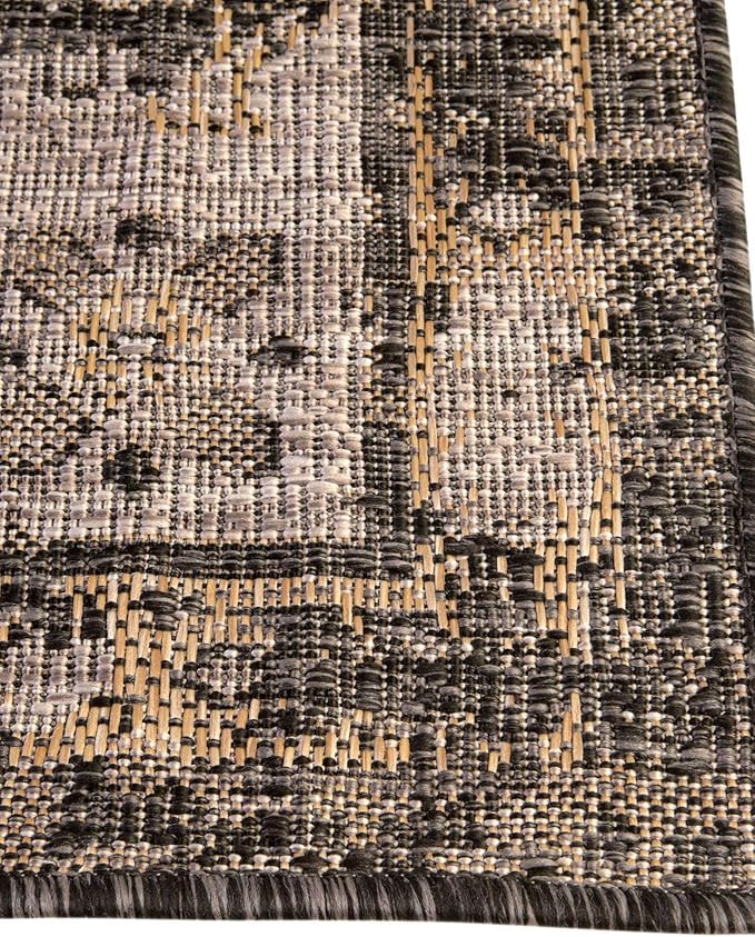 Unique Loom Outdoor Traditional Collection Area Rug - Valeria (2' x 6' 1" Runner, Charcoal/ Natural)