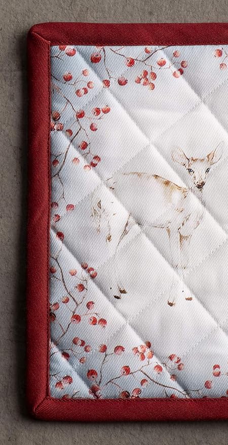 Maison d' Hermine 100% Cotton Oven Mitt & Pot Holder Set (7.5"x13" & 8"x8") Heat Resistant BBQ Cooking Gloves with Loop for Thanksgiving Christmas Decorations Handling Hot Pans (Fairy Tale Forest)