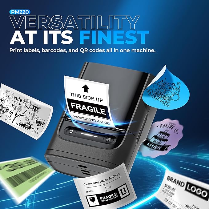 Nelko Label Maker Machine with Tape, PM220 Bluetooth Label Printer, 2 Inch Portable Thermal Printer for Small Business, Logo, Clothing, Sticker Printer for Phones & PC, with 3 Labels, Black