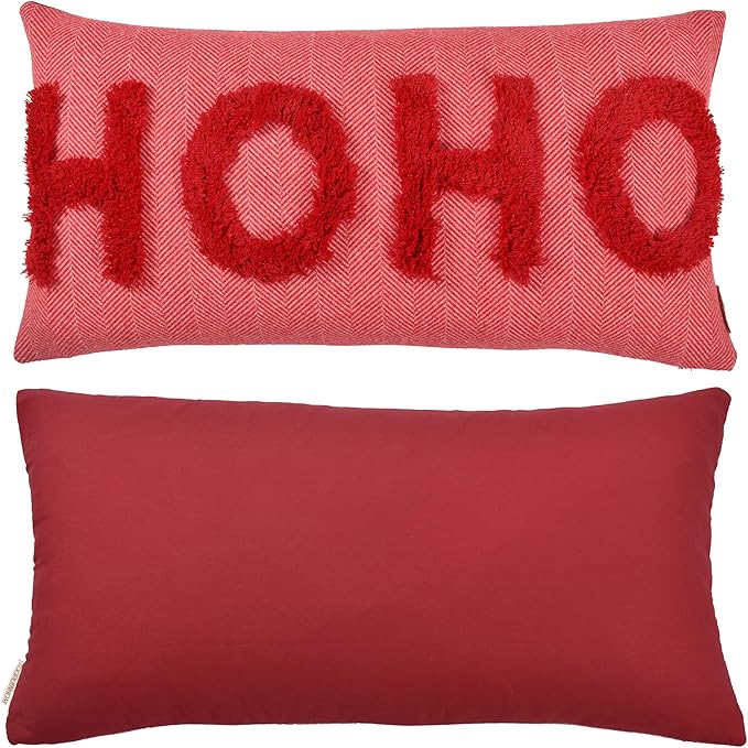 HOHOHO Red Christmas Pillow Covers Christmas Decorations Rectangle Lumbar Waist Throw Pillow Covers for Couch Sofa Bed Living Room 12X24 Inches