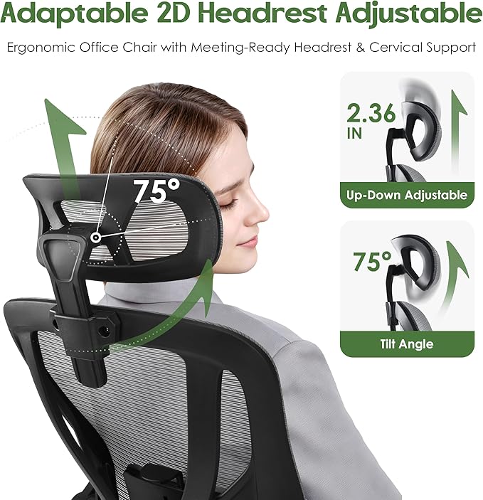 Office Chair Ergonomic Desk Chair - Mesh High Back Office Chair with Headrests Wheels Lumbar Support Home Desk Office Chairs Flip up Armrest Executive Rolling Swivel Task Computer Chair Gray
