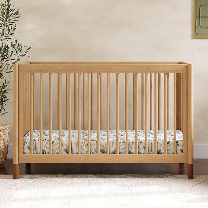 Babyletto Gelato 4-in-1 Convertible Crib with Toddler Bed Conversion in Honey with Vegan Tan Leather Feet, Greenguard Gold Certified