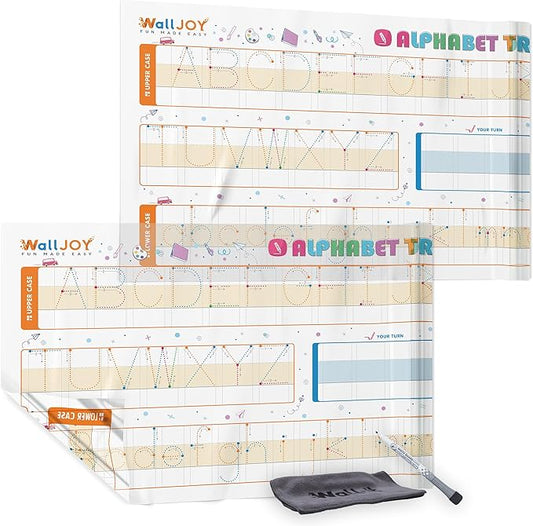 Large Handwriting Practice Dry Erase Board – 42x16” Alphabet Tracing, Reusable Writing Board for Kids, Adhesive-Free Clear Whiteboard Sticks to Any Smooth Surface, for Home & Classroom
