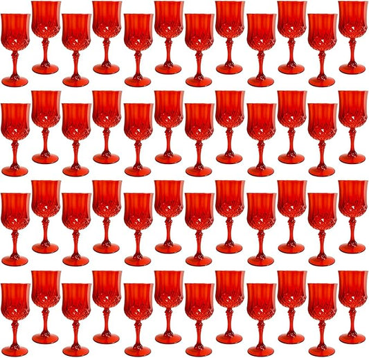Plastic Wine Glasses，Plastic Goblets Vintage Style Cordial Drinking Glasses for Wedding Reception, Grand Event Party Supplies (48, Red)