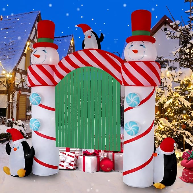 10ft Christmas Inflatable Outdoor Decorations, Snowman Arch Inflatable Yard Decorations with LED Lights for Indoor Outdoor Patio Garden Christmas Decoration