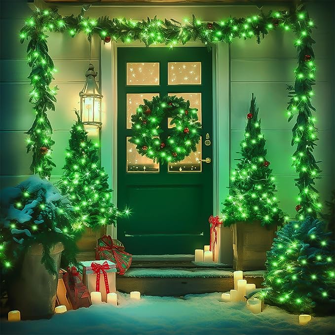 JMEXSUSS 500 LED Green Christmas String Lights Indoor Outdoor, 8 Modes 163 FT Green Halloween Lights Plug-in Clear Wire, Remote Control Christmas Tree Light for Tree Party Halloween