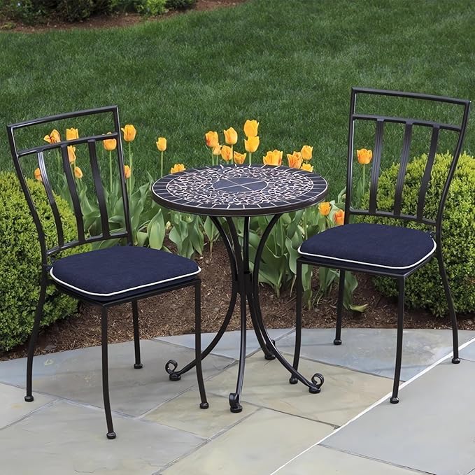 Set of 2 Outdoor Chair Cushions with Ties,Water Repellent Patio Chair Pads 17"x 16" for Outdoor Furniture,Round Corner Seat Cushions for Garden Yard Kitchen Textured Navy