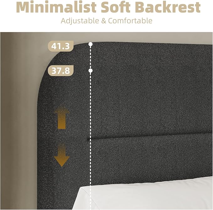 HOMBCK Full Size Boucle Bed Frame, Upholstered Bed Frame Full with Headboard, Soft BedFrame with Thickened Footboard, Soft Rounded Corners, No Box Spring Required, Easy Assembly, Black