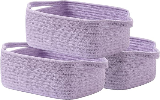 KALLAX Small Woven Basket, 12 x 8 x 4.5 Inches, Small Storage Baskets for Organizing, Gift Baskets Empty, Cute Rope Shelf Closet Storage Bins for Shelves, Dog Toy Basket, Purple