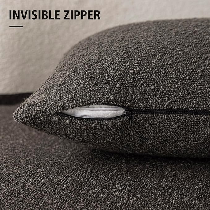 Foindtower Set of 2, Decorative Textured Boucle Throw Pillow Covers Accent Solid Pillow Cases Neutral Soft Cozy Couch Cushion Case for Chair Sofa Bedroom Living Room Home Decor 16 x 16 Inch Dark Brown