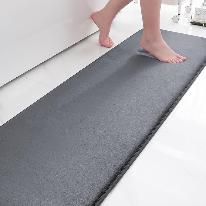 Smiry Memory Foam Bath Mat 47x20, Extra Soft and Absorbent Bathroom Mats, Non Slip Washable Carpet for Floor, Shower and Tub, Dark Grey