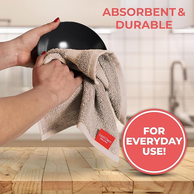 TEXTILOM 100% Turkish Cotton 4 Piece Luxury Washcloth Towel Set for Bathroom & Kitchen, Thick & Super Soft & Highly Absorbent & Quick Dry for Face and Hand- Beige