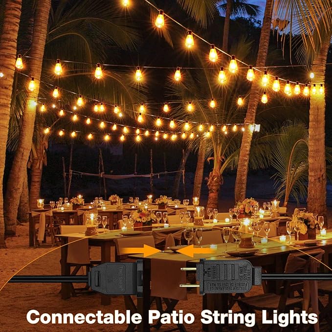 GLUROO String Lights for Outside 120FT, 60+4 Pcs Vintage Bulbs LED Outdoor Edison String Lights Waterproof, Shatterproof Connectable Patio Lights Outdoor, Dimmable Hanging Lights for Backyard, Bistro