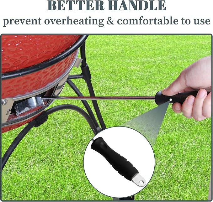 BBQ Ash Tool for Big Green Egg Stainless Steel Ash Tool Poker for Kamado Joe Charcoal Smoker Wood Burning Stove Ash Rake,Ash Tool for Other Charcoal Grills Corner Cleaner Accessories 17.5"