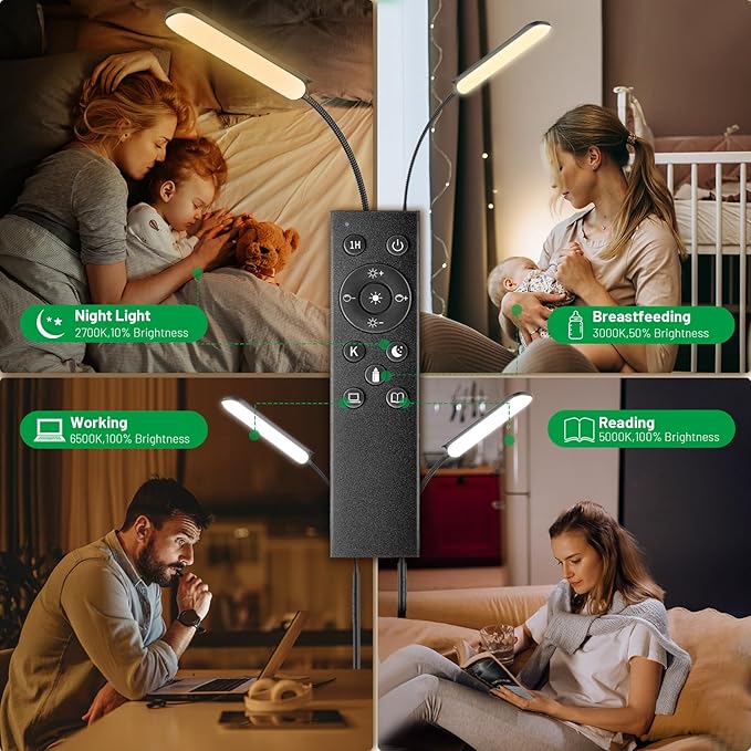 Dimmable LED Floor Lamp, Super Bright Reading Lamps Floor Standing lamp with Remote & Touch Control, Stepless Dimming & 2700K-6500K Color Temperature, for Living Room Bedroom Office, Black