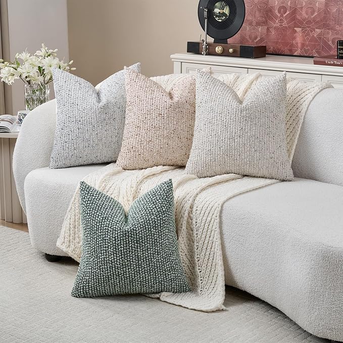 Striped Throw Pillow Covers 24x24 Set of 2 Green Textured Boucle Chic Morden Boho Accent Farmhouse Square Decorative Couch Pillow Covers for Home Decor Bed Sofa Living Room