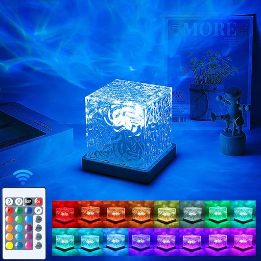 Aurora Glow Lamp,Ocean Wave Projector Light Ocean Lava Lamp Luminorthe Cube Northern Lights Cube with 16 Colors and Dynamic Ripple Effect for Living Room Bedroom Decor - 5.1inch