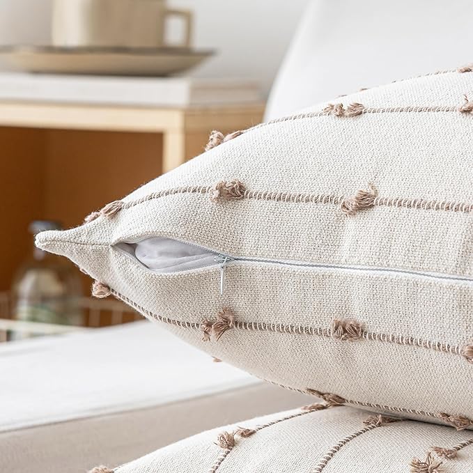 Boho Throw Pillow Covers 12x20 Set of 2 Modern Farmhouse Decorative Cushion Case Tufted Square Pillows Cover Neutral Pillow Cases Accent Pillowcase for Sofa,Couch,Bed,Beige and Khaki
