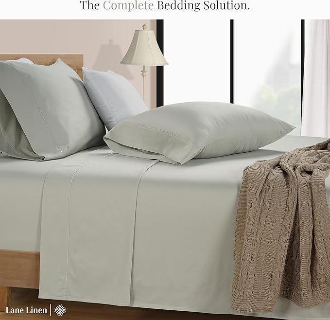 LANE LINEN 600 TC 100% Mercerized Cotton Twin XL Sheets Set, Soft & Comfy Sateen Weave - Perfect for Hospital beds or Dorm Room, Luxury Hotel Like Thick Sheets Twin XL Size Sheet Set - Mineral