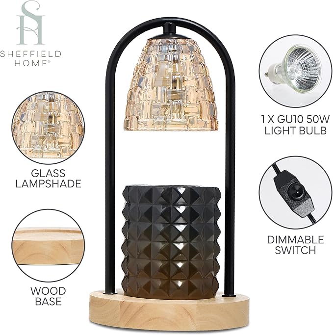 Sheffield Home Glass Candle Warmer Lamp – Elegant Candle Warmer for Long-Lasting Fragrance, Sleek Design, 11x6, Black Dome Glass