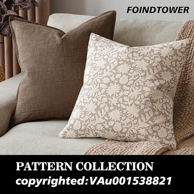 Foindtower Set of 2 Decorative Neutral Floral Throw Pillow Covers Accent Farmhouse Cushion Covers Boho Vintage Pillowcase for Couch Sofa Bedroom Living Room Home Decor Outdoor,20×20 Inch,Ivory Beige