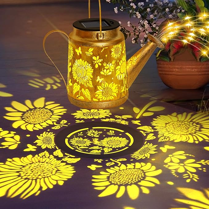 Solar Solar Lanterns Garden Decor Sunflower Lights, Large Hanging Lantern with Shepherd Hook, Waterproof Outdoor Decor for Landscape Pathway Yard, Gifts for Mom Women Mothers Day