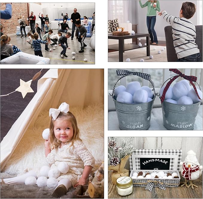 100 Pack Snow Fake Balls, Soft Artificial Snow Toy Balls, Indoor Snow Fight Ball Set for Multiplayer Outdoor Parent-Child Throwing Game Winter Home Christmas Decorations DIY Party Gift