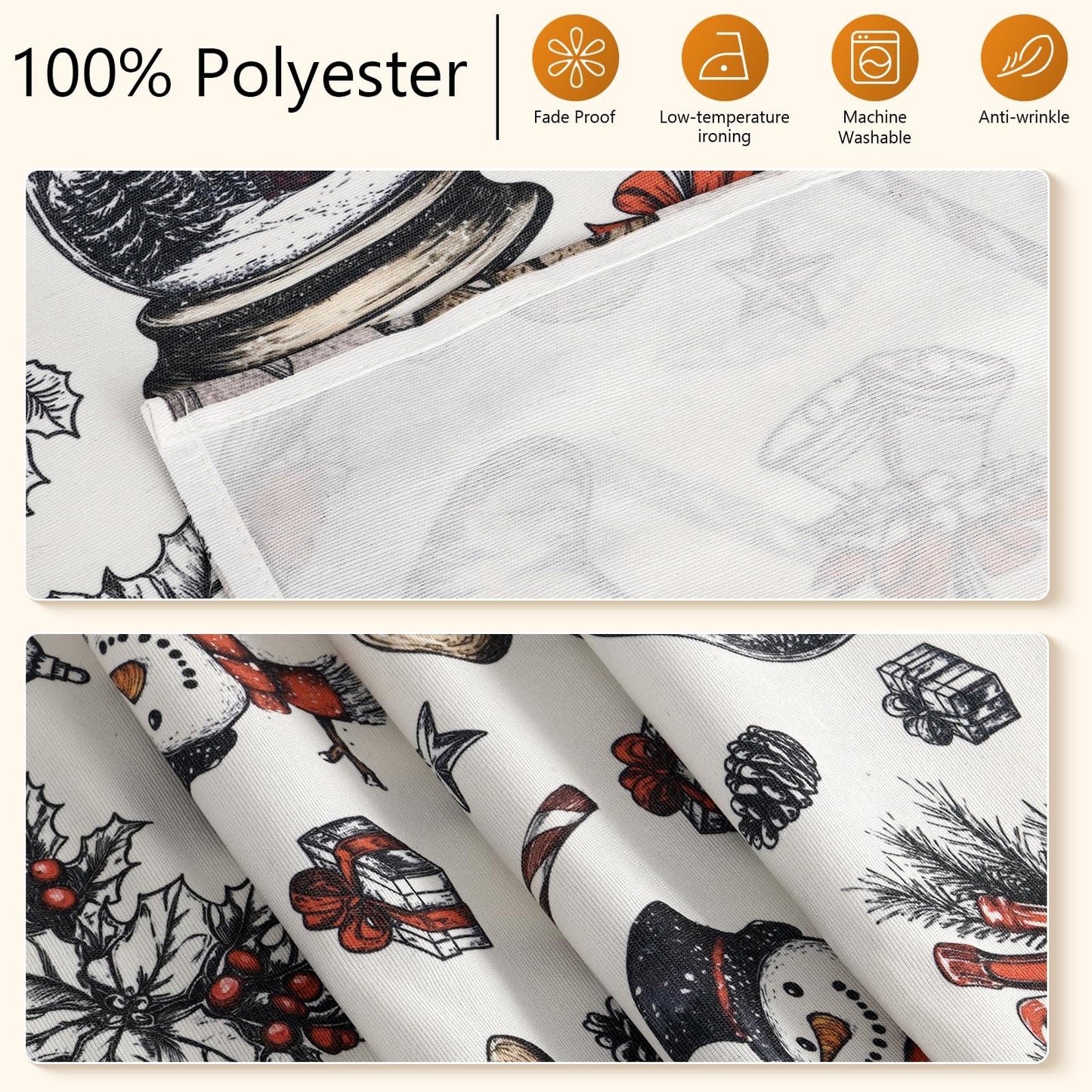 VIV CHERBL Christmas Table Runner with Snowmen, Gingerbread Men & Holiday Motifs, Table Decoration for Dining Party and Home Decor,72x13 inches