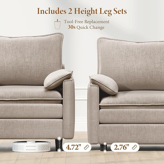 Vesgantti Large Modular Sectional Sofa, Big Comfy Cloud Couch with Ottoman, Chenille Deep Seat Cloud Sofa, 9 Seater Large Sectional Couches for Living Room, Bedroom, Apartment, Light Brown