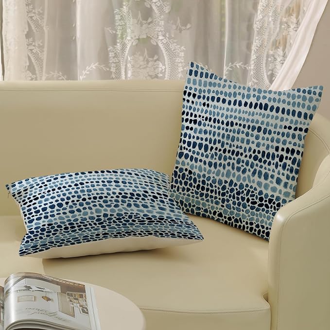 Boho Pillow Covers 18x18 Pack of 2 Blue Teal Polka Dot Throw Pillow Covers,Bohemian Abstract Modern Decorative Pillowcase Farmhouse Linen Cushion Case for Home Sofa,Outdoor Decoration