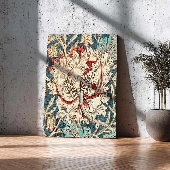 FASWQ Framed William Morris Wall Art, Nouveau Vintage Botanical Wall Decor, Retro Intricate Floral Animal Canvas Painting, Retro Natural Flower Bird Poster Prints for Living Room Bedroom 16"x24"x3