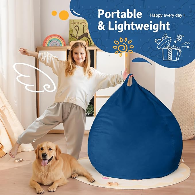 Homguava 2FT Bean Bag Chair: 2' Bean Bags with Memory Foam Filled,Comfy Beanbag Chairs Round Bean Bag Sofa with Dutch Velvet Cover-Blue